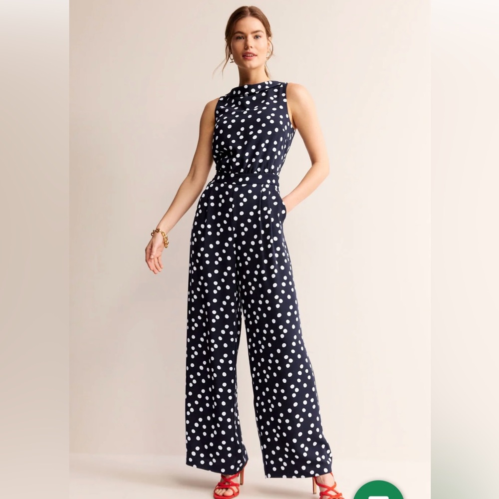 NWT Boden Blue and White Polka Dot Jumpsuit Sleeveless Wide-Leg
